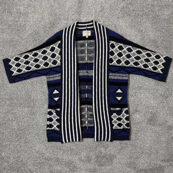 Lucky Brand Cardigan Sweater Womens 1X Blue Aztec Geometric Boho Hippie Western - Picture 1 of 10